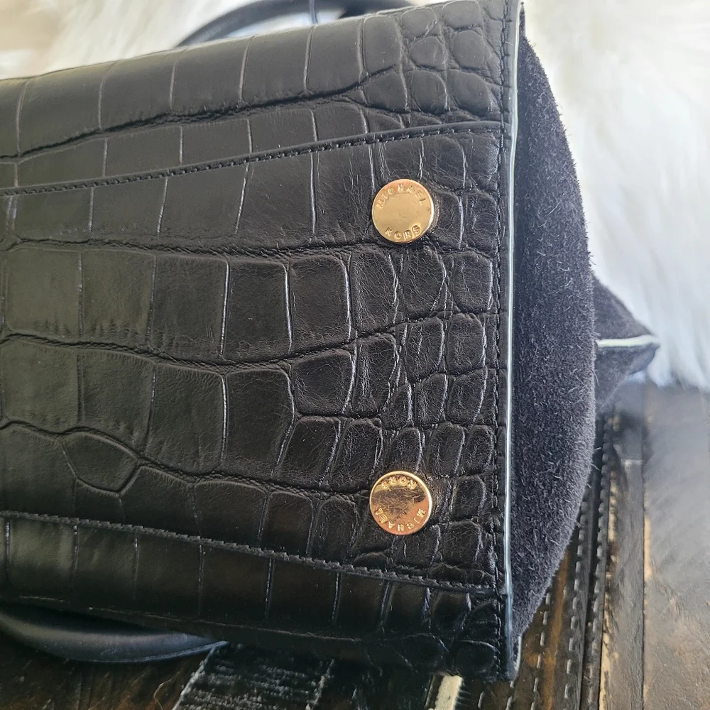 Michael Kors Black Croc Embossed Leather Tote
